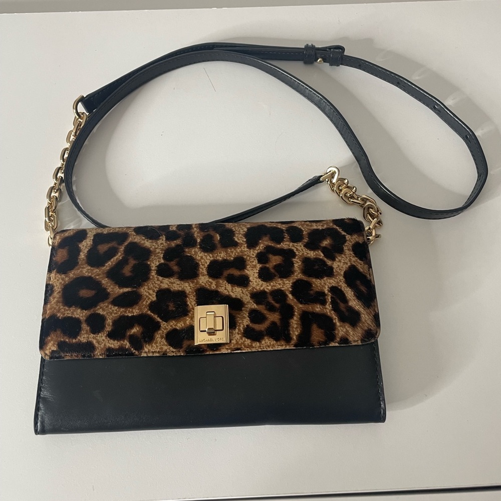 Michael Kors Leopard Print Crossbody Purse/ Clutch/ Wallet